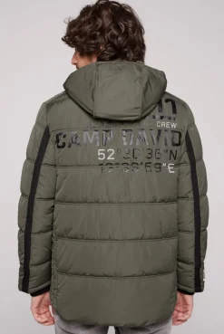 CAMP DAVID & SOCCX Lange Steppjacke mit Kapuze und Rücken-Artwork medium khaki mediumkhaki Hot