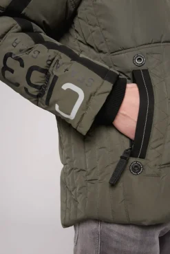 CAMP DAVID & SOCCX Lange Steppjacke mit Kapuze und Rücken-Artwork medium khaki mediumkhaki Hot