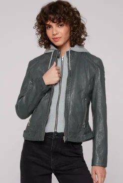 CAMP DAVID & SOCCX Lederjacke im Biker-Stil mit Kapuzeneinsatz dark green darkgreen Shop