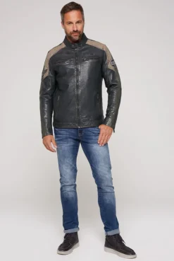 CAMP DAVID & SOCCX Lederjacke im Racing-Stil mit Patches navy Best Sale
