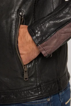 CAMP DAVID & SOCCX Lederjacke mit Racing-Streifen am Ärmel black Best Sale