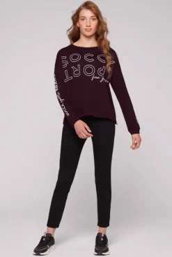 CAMP DAVID & SOCCX Longsleeve mit Logo Prints und verstellbaren Elastiksaum deep plum deepplum Flash Sale