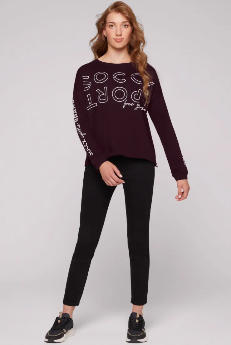 CAMP DAVID & SOCCX Longsleeve mit Logo Prints und verstellbaren Elastiksaum deep plum deepplum Flash Sale