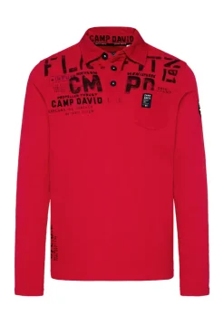 CAMP DAVID & SOCCX Longsleeve mit Polokragen und Artworks flight red flightred Cheap