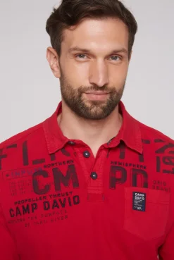 CAMP DAVID & SOCCX Longsleeve mit Polokragen und Artworks flight red flightred Cheap
