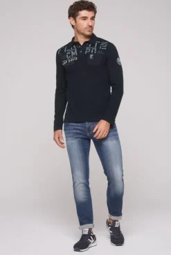 CAMP DAVID & SOCCX Longsleeve mit Polokragen und Artworks blue navy bluenavy Cheap