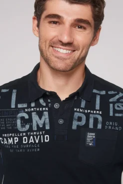 CAMP DAVID & SOCCX Longsleeve mit Polokragen und Artworks blue navy bluenavy Cheap