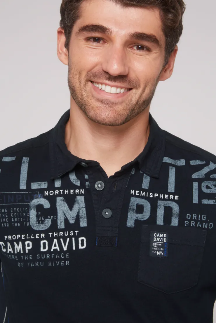 CAMP DAVID & SOCCX Longsleeve mit Polokragen und Artworks blue navy bluenavy Cheap
