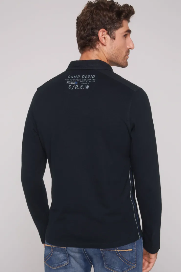 CAMP DAVID & SOCCX Longsleeve mit Polokragen und Artworks blue navy bluenavy Cheap
