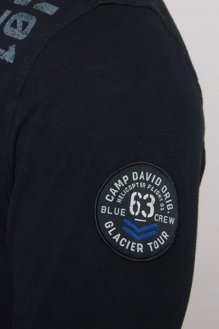 CAMP DAVID & SOCCX Longsleeve mit Polokragen und Artworks blue navy bluenavy Cheap
