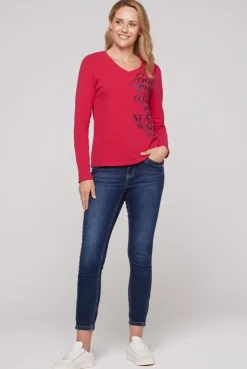 CAMP DAVID & SOCCX Longsleeve mit V-Ausschnitt und Glitter-Puff-Prints clear red clearred Cheap