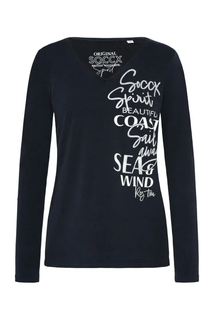 CAMP DAVID & SOCCX Longsleeve mit V-Ausschnitt und Glitter-Puff-Prints blue navy bluenavy Shop