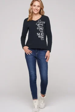 CAMP DAVID & SOCCX Longsleeve mit V-Ausschnitt und Glitter-Puff-Prints blue navy bluenavy Shop
