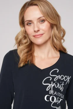 CAMP DAVID & SOCCX Longsleeve mit V-Ausschnitt und Glitter-Puff-Prints blue navy bluenavy Shop