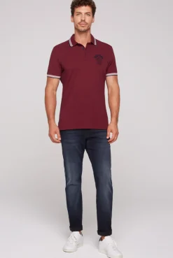 CAMP DAVID & SOCCX Meliertes Poloshirt mit Two-Tone-Details burgundy melange burgundymelange Cheap