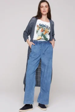 CAMP DAVID & SOCCX Mesh-Cardigan mit Glitzerstein-Wording blueberry Discount