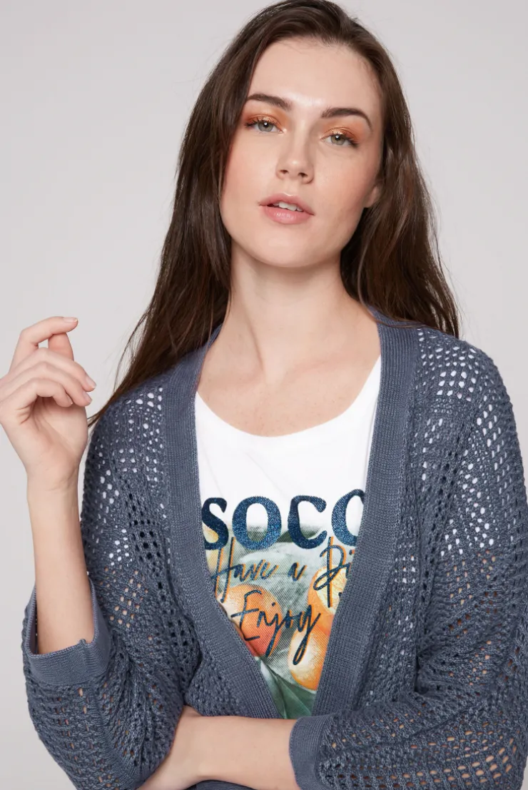 CAMP DAVID & SOCCX Mesh-Cardigan mit Glitzerstein-Wording blueberry Discount