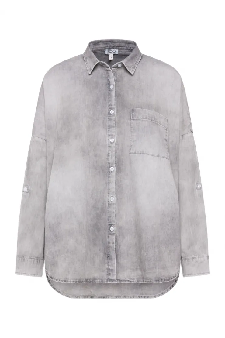 CAMP DAVID & SOCCX Oversized Denim-Bluse mit Print light grey bleached lightgreybleached Best Sale