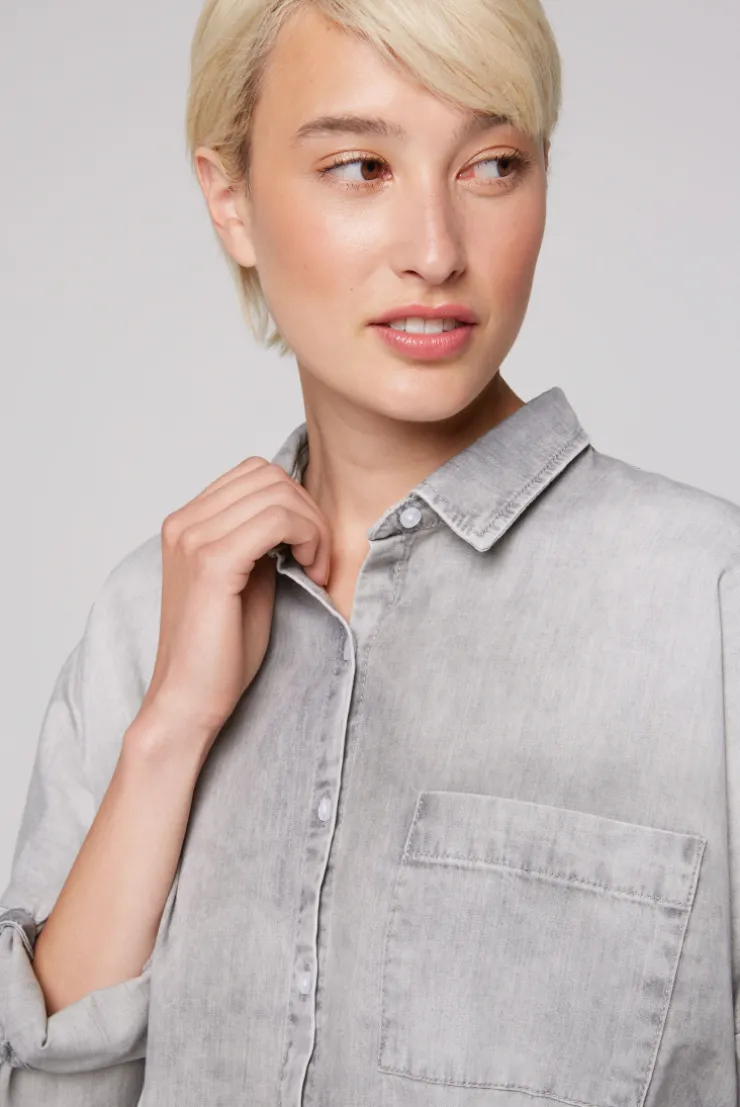 CAMP DAVID & SOCCX Oversized Denim-Bluse mit Print light grey bleached lightgreybleached Best Sale