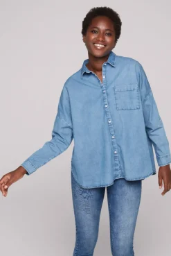 CAMP DAVID & SOCCX Oversized Denim-Bluse mit Print blue vintage bluevintage Cheap