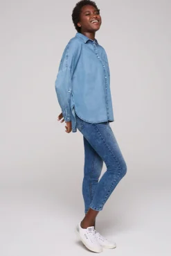 CAMP DAVID & SOCCX Oversized Denim-Bluse mit Print blue vintage bluevintage Cheap