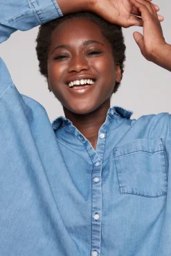 CAMP DAVID & SOCCX Oversized Denim-Bluse mit Print blue vintage bluevintage Cheap