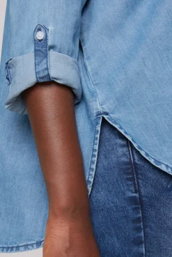 CAMP DAVID & SOCCX Oversized Denim-Bluse mit Print blue vintage bluevintage Cheap