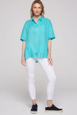 CAMP DAVID & SOCCX Oversized Leinenbluse mit Logostickerei lagoon blue lagoonblue Flash Sale