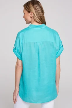 CAMP DAVID & SOCCX Oversized Leinenbluse mit Logostickerei lagoon blue lagoonblue Flash Sale