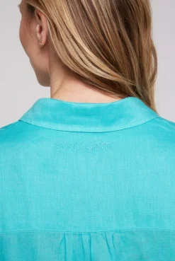 CAMP DAVID & SOCCX Oversized Leinenbluse mit Logostickerei lagoon blue lagoonblue Flash Sale