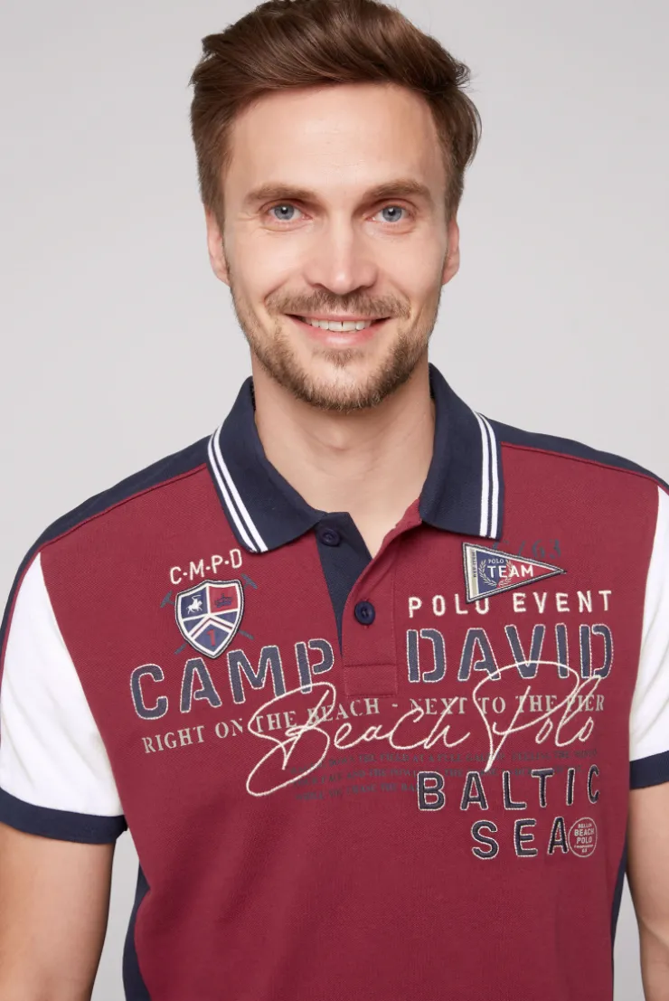 CAMP DAVID & SOCCX Pikee-Polo mit Color-Blocking und Artwork burgundy Cheap