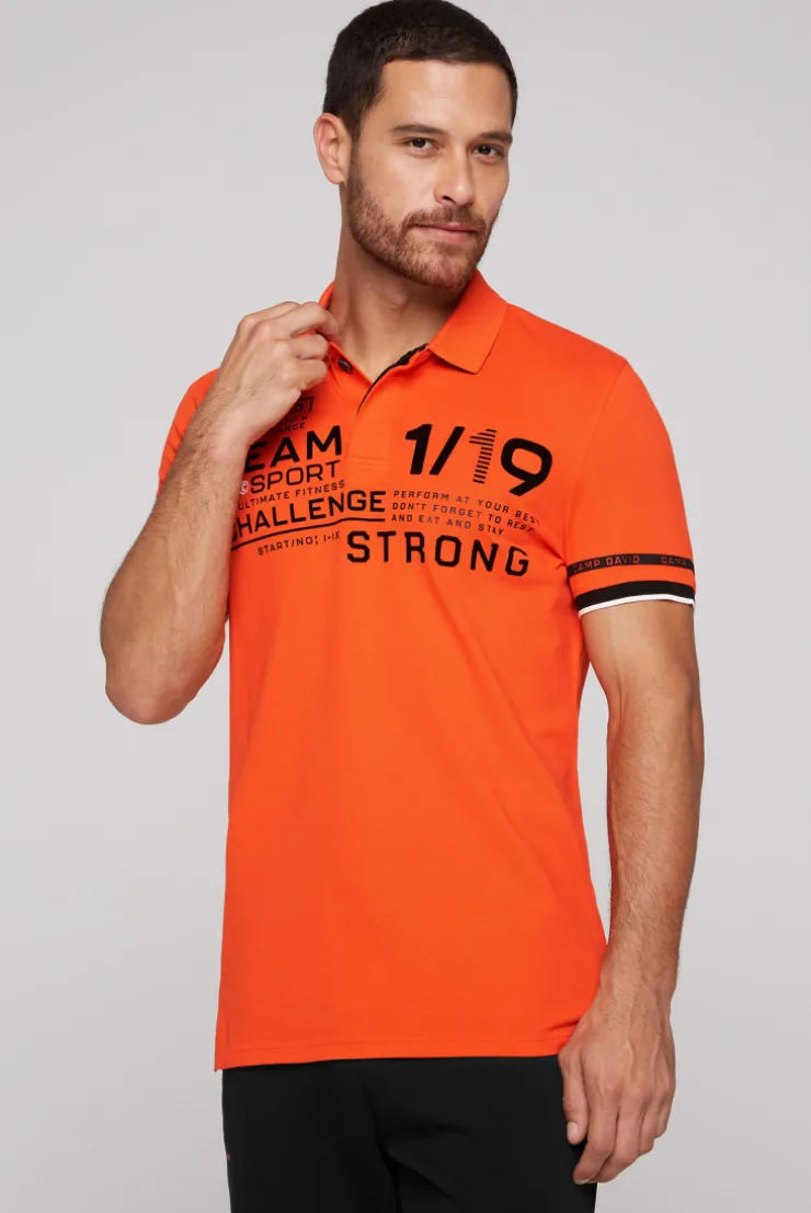 CAMP DAVID & SOCCX Pikee-Polo mit Flockprint signal orange signalorange Discount