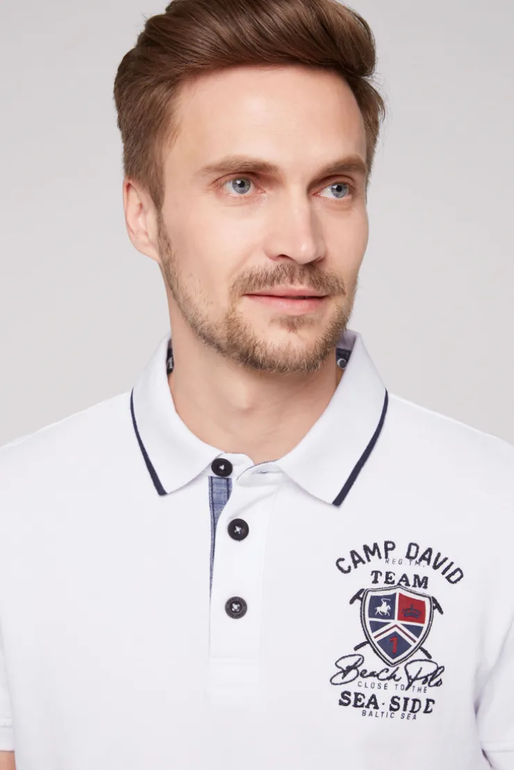 CAMP DAVID & SOCCX Pikee-Polo mit Label Patches und Stickereien opticwhite Discount