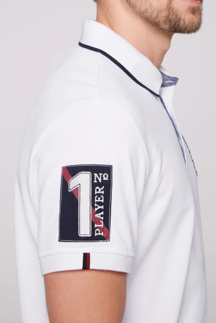 CAMP DAVID & SOCCX Pikee-Polo mit Label Patches und Stickereien opticwhite Discount