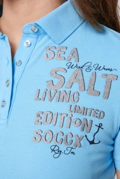 CAMP DAVID & SOCCX Poloshirt aus Pikee mit Glitter Print aqua Flash Sale
