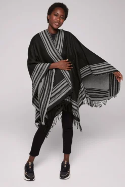 CAMP DAVID & SOCCX Poncho mit Streifen-Design und Fransen black / grey Fashion