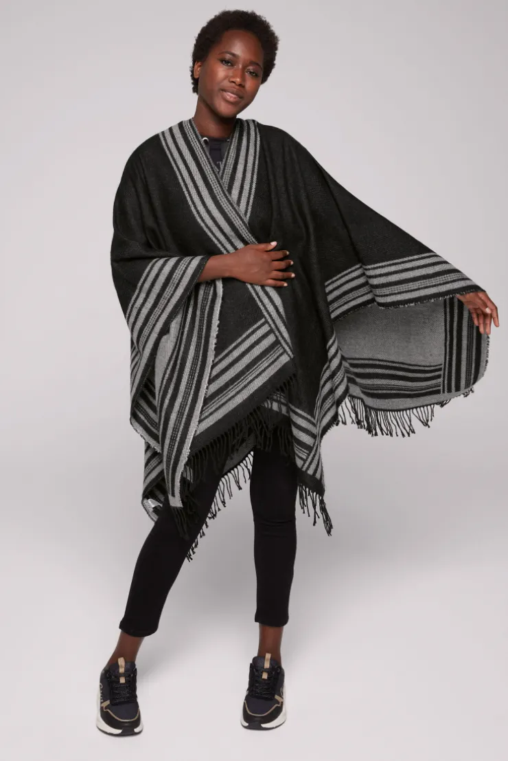 CAMP DAVID & SOCCX Poncho mit Streifen-Design und Fransen black / grey Fashion