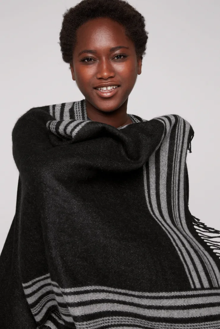CAMP DAVID & SOCCX Poncho mit Streifen-Design und Fransen black / grey Fashion