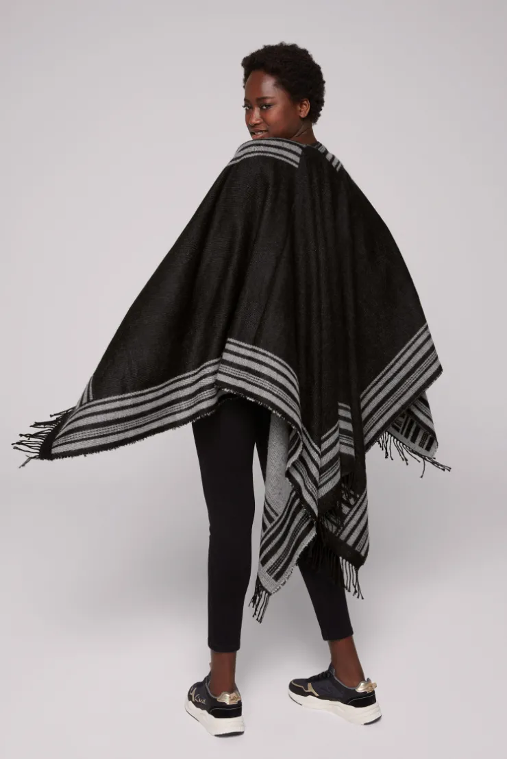 CAMP DAVID & SOCCX Poncho mit Streifen-Design und Fransen black / grey Fashion
