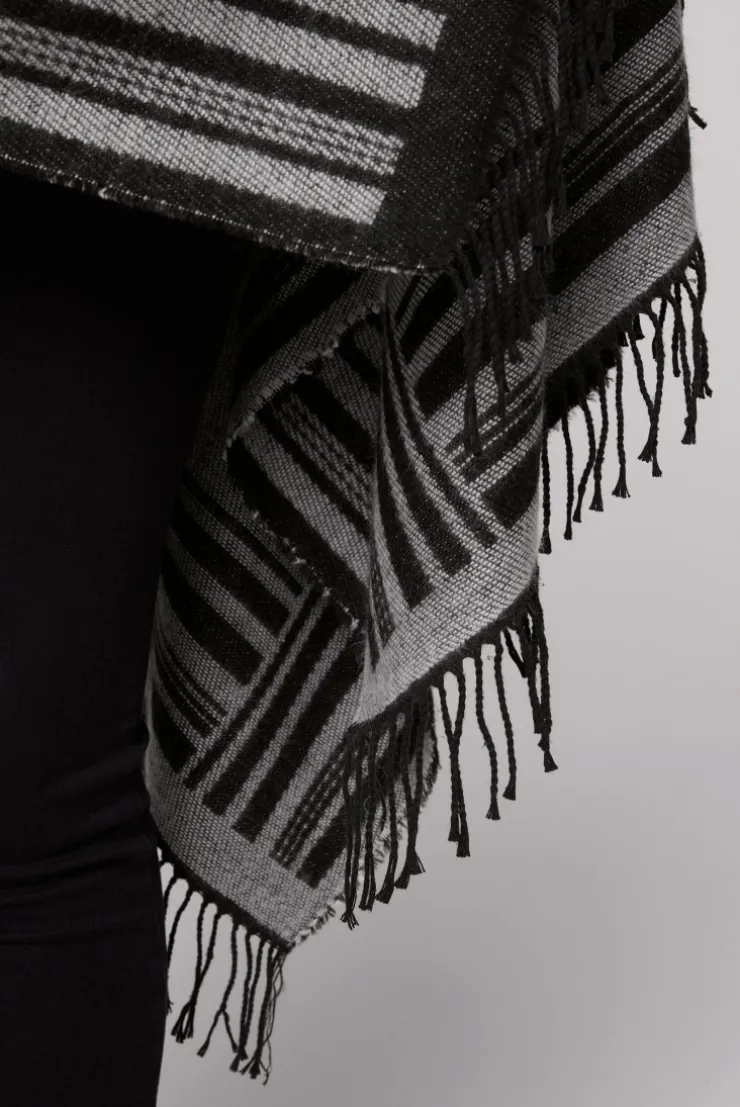 CAMP DAVID & SOCCX Poncho mit Streifen-Design und Fransen black / grey Fashion