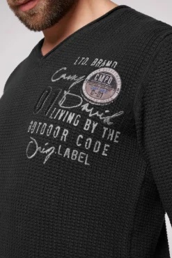 CAMP DAVID & SOCCX Pullover mit V-Ausschnitt und Artworks black Best