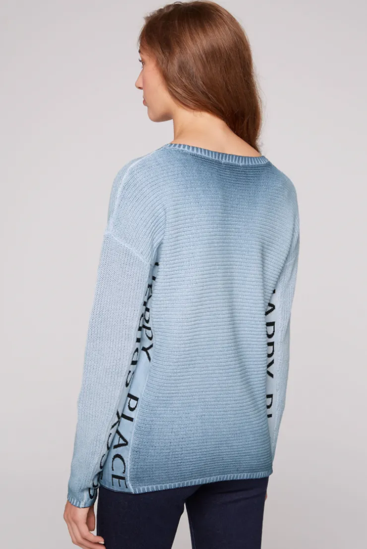 CAMP DAVID & SOCCX Pullover Oil Dyed mit Intarsia-Logo smoky sky smokysky Hot