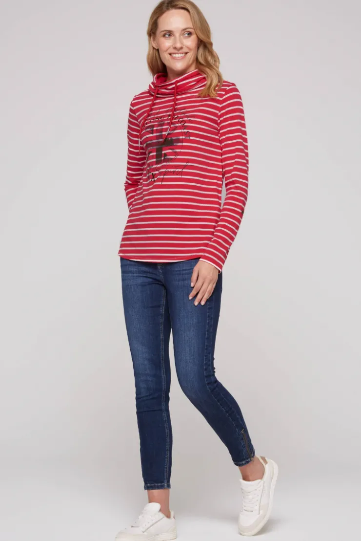 CAMP DAVID & SOCCX Ringelshirt mit hohem Kragen und Rubber-Artwork clear red clearred Online