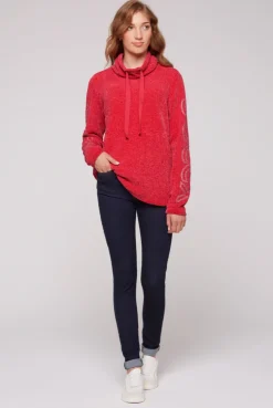 CAMP DAVID & SOCCX Rollkragenpullover in Chenillestrick mit Logo Prints clear red clearred Shop