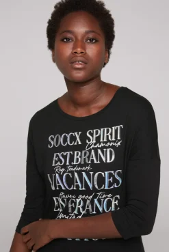 CAMP DAVID & SOCCX Shirt mit 3/4-Ärmeln und buntem Wording Print black Fashion