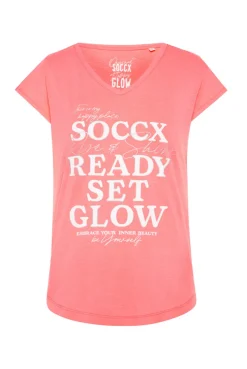 CAMP DAVID & SOCCX Shirt mit V-Ausschnitt und Wording Print neon pink neonpink Clearance