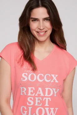 CAMP DAVID & SOCCX Shirt mit V-Ausschnitt und Wording Print neon pink neonpink Clearance