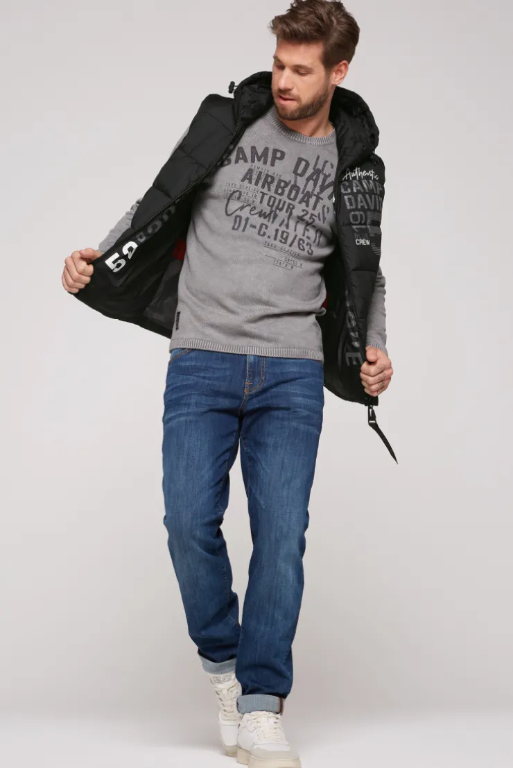 CAMP DAVID & SOCCX Steppweste mit Kapuze und Rücken-Print black Discount