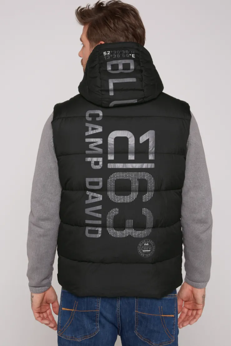 CAMP DAVID & SOCCX Steppweste mit Kapuze und Rücken-Print black Discount