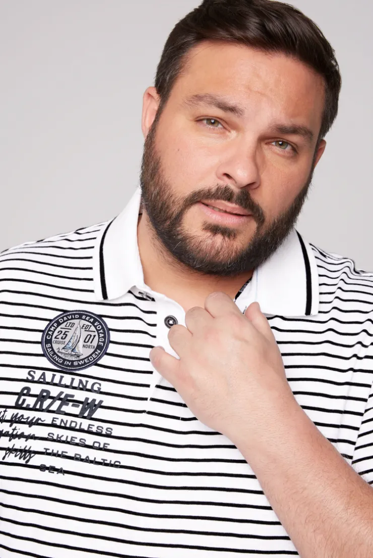 CAMP DAVID & SOCCX Streifen-Polo mit Logo Details opticwhite Shop